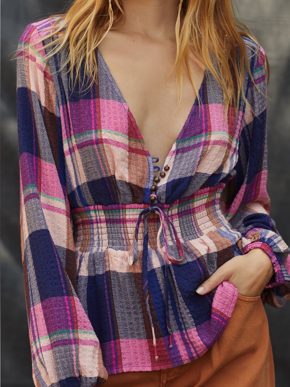 Anthropologie Pilcro Plaid Deep-V Blouse
